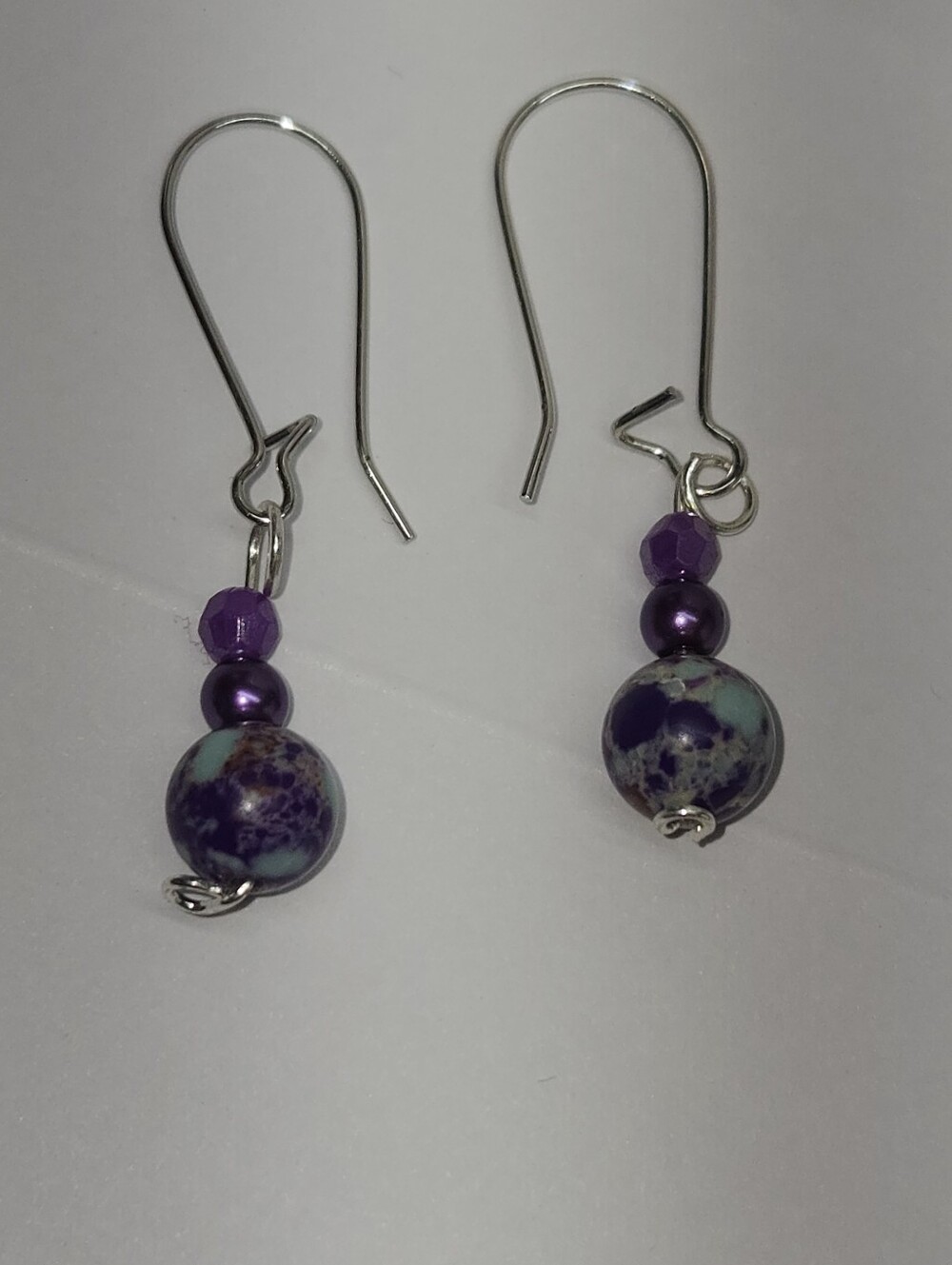 Purple Imperial Jasper Bead Drop Earrings - Elegant Women's Jewelry Handmade